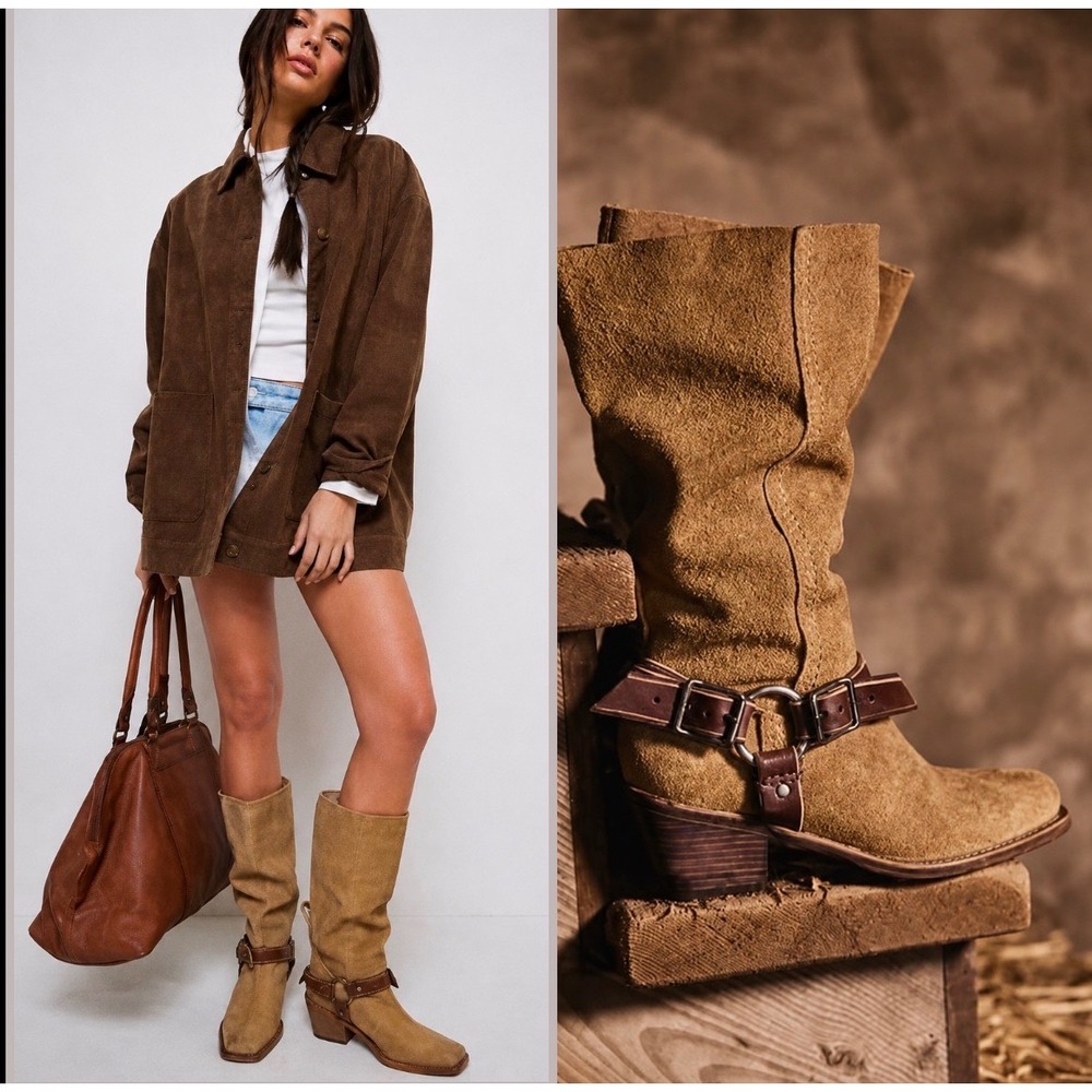 Free People We The Free Denver Double Buckle Boots Suede Western Boots Size 8